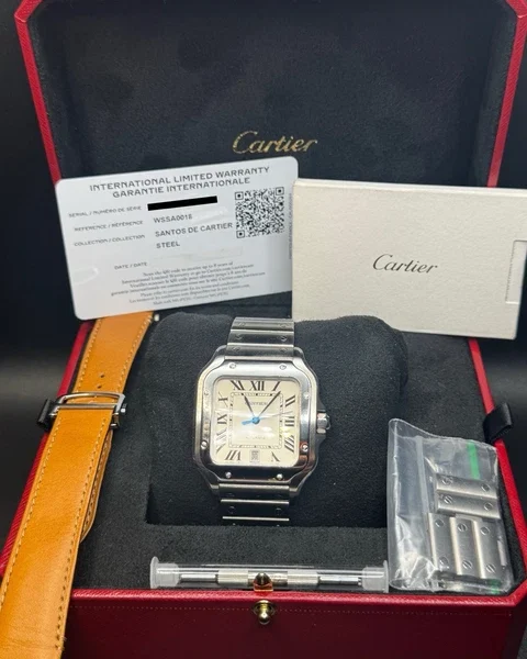Montre cartier santos grand modèle wssa0018 pour homme en acier inoxydable 2023