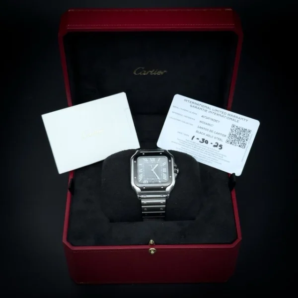 Montre cartier santos de cartier 39,8 mm, cadran gris, bracelet en acier, 2025 (wssa0037)