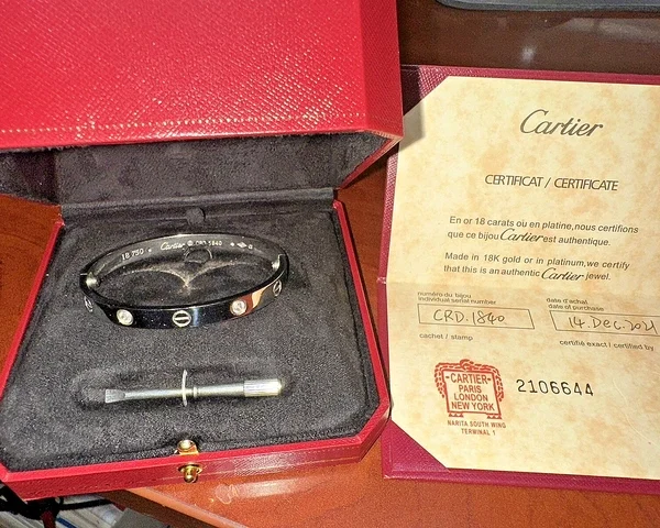 Bracelet cartier authentique en or blanc 18 carats et 4 diamants, taille 18, avec boîte et certificat