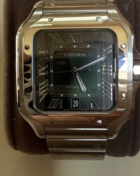Montre cartier santos à cadran vert, grande taille, wssa0062