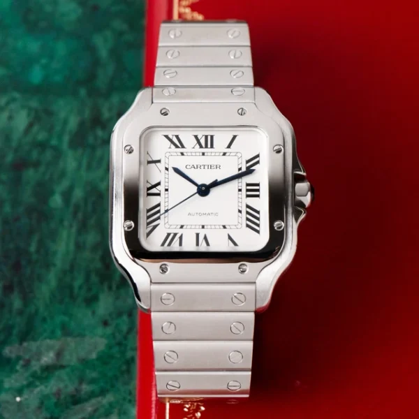 Montre cartier santos medium blanche 2021 romaine 35 mm acier inoxydable automatique wssa0029