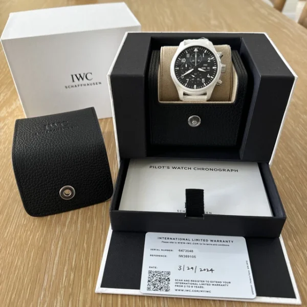 Montre chronographe iwc pilot top gun lake tahoe iw389105 en céramique blanche 45 mm [neuf]