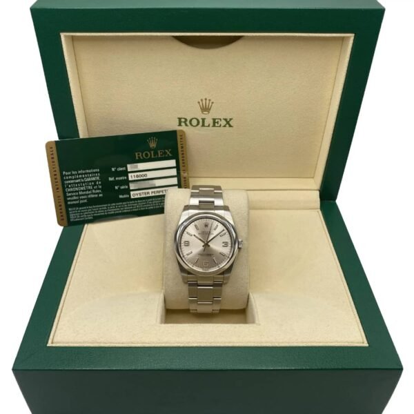 Montre homme Rolex Oyster Perpetual 36 mm 116000 en acier, cadran argenté, boîte et papiers