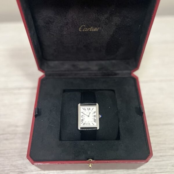 Montre Cartier Tank Solo, grande taille, acier, quartz, cuir, WSTA0028